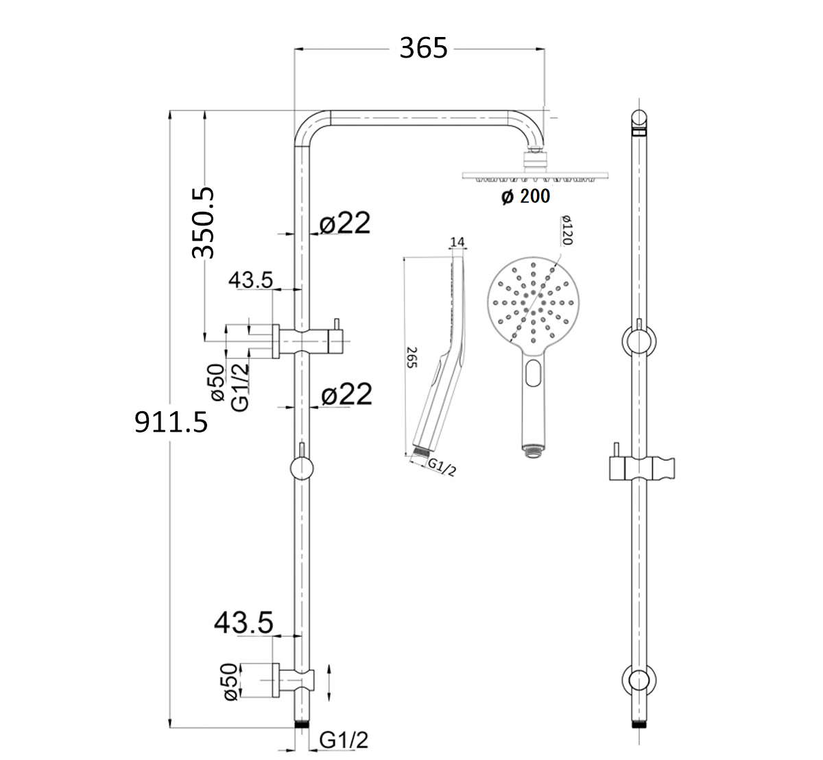 Dual Round Shower Set Matt Black -DSH-R-1H-BLK