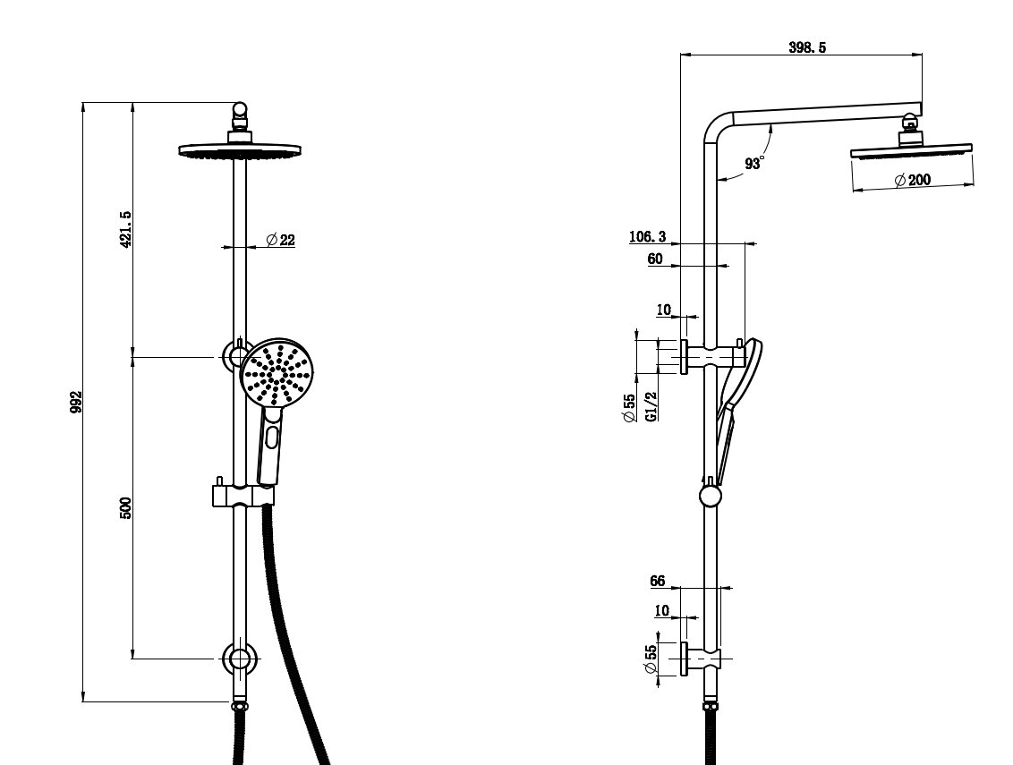 Dual Round Shower Set Matt Black -DSH-R-1H-BLK