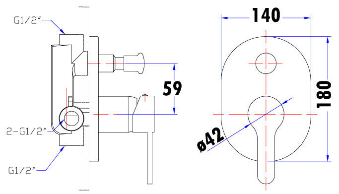 Maya Round Spoon Shaped Handle Wall Mixer With Diverter - PCR3002