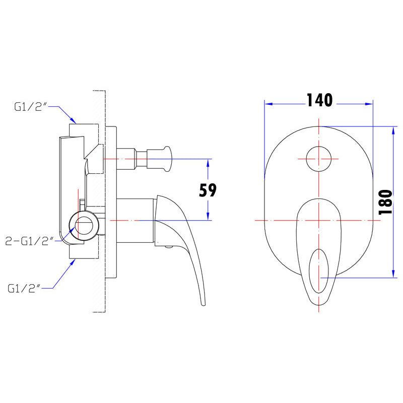 Rave Slim Rectangle Handle Wall Mixer With Diverter - PO3002SB