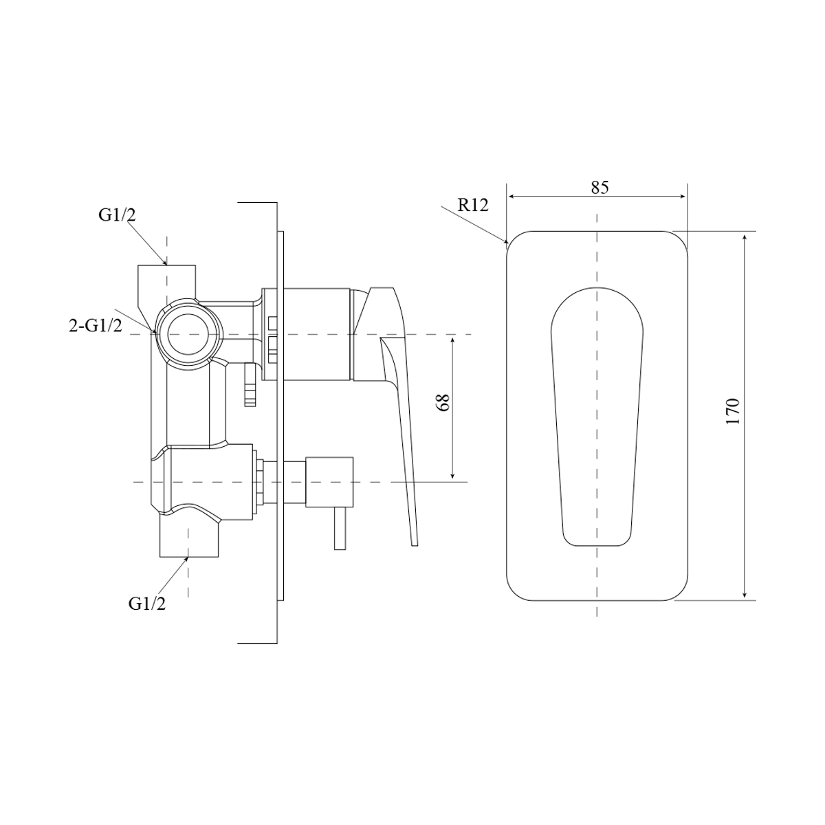 Regal Wall Mixer with Diverter Brushed Nickel -PHR3002SB-BN