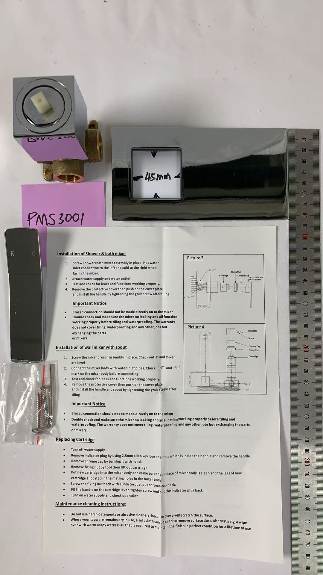 Aiko Slim Rectangle Handle Wall Mixer With Diverter PMS3002