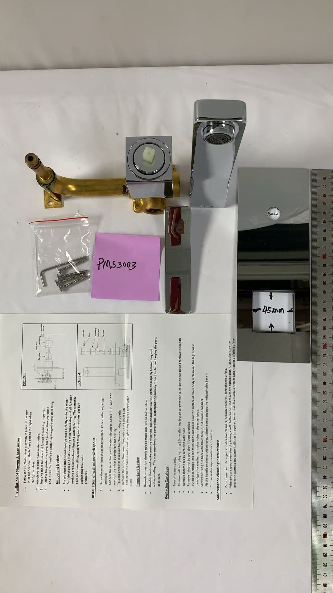 Aiko Slim Rectangle Handle Wall Mixer With Spout PMS3003