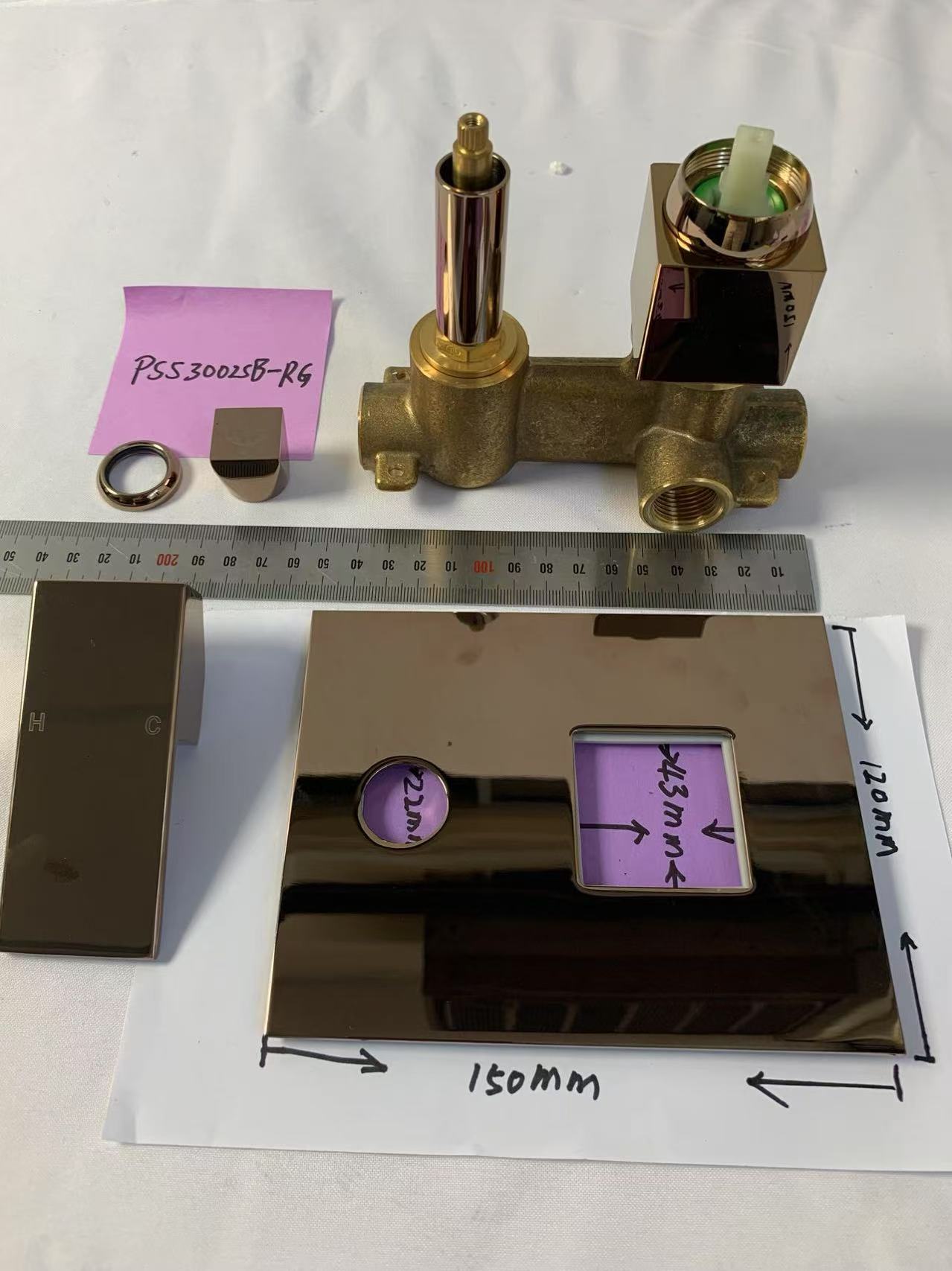 Rosa Rectangle Handle Wall Mixer With Diverter Rose Gold (PSS3002SB-RG)