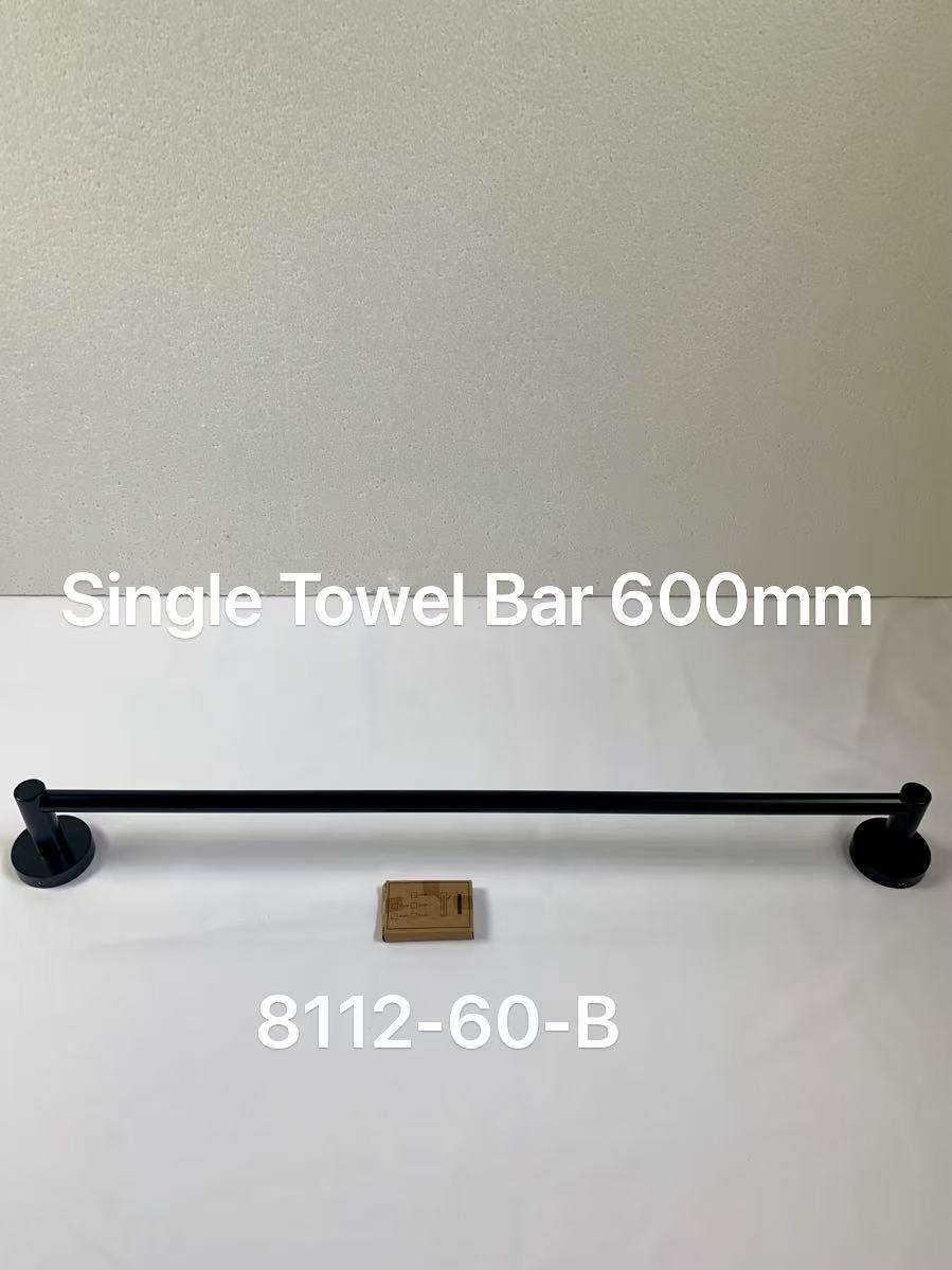 Otus Towel Rail Single Matt Black 600mm -8112-60-B-WHB