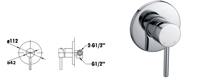 Otus Pin Handle Bath/Shower Mixer - 1617370 / PC3001SB