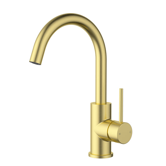 Opus Gooseneck Basin Mixer Brushed Gold - HN-PC-2002SB-BG