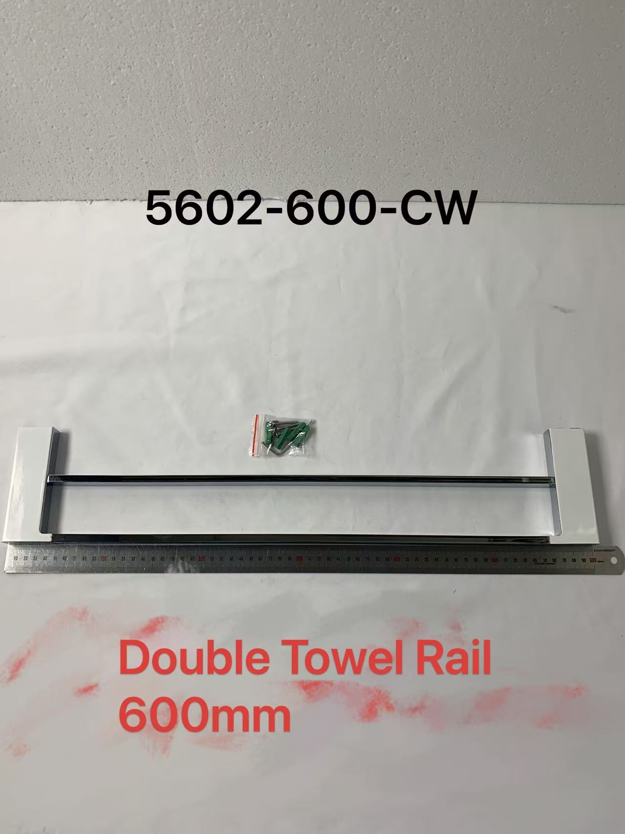 Eden Towel Rail Double Chrome / White 600mm -5602-600-CW