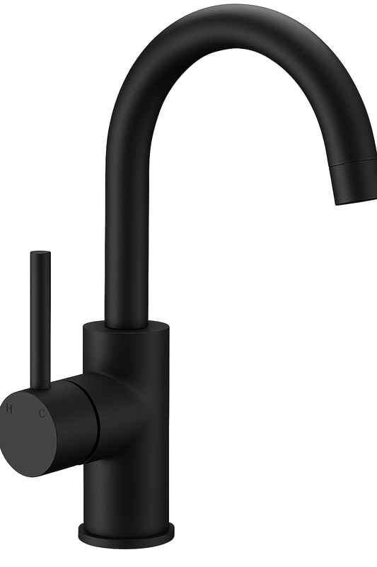 OPUS GOOSENECK BASIN MIXER MATT BLACK - HN-PC-2002SB-B